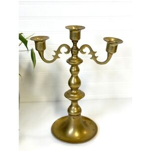 Vintage Brass Candelabra: 3-Candle Holder, 10" Tall, Japan